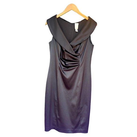 Kay Unger for Ann Taylor Black Satin Ruched Detail MIDI Cocktail 10 - Picture 2 of 8